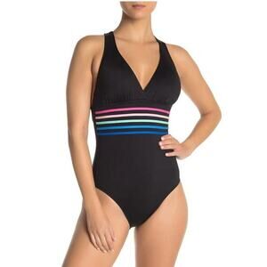 La Blanca BLACK Spectrum Crossback‎ One-Piece Swimsuit, US 14